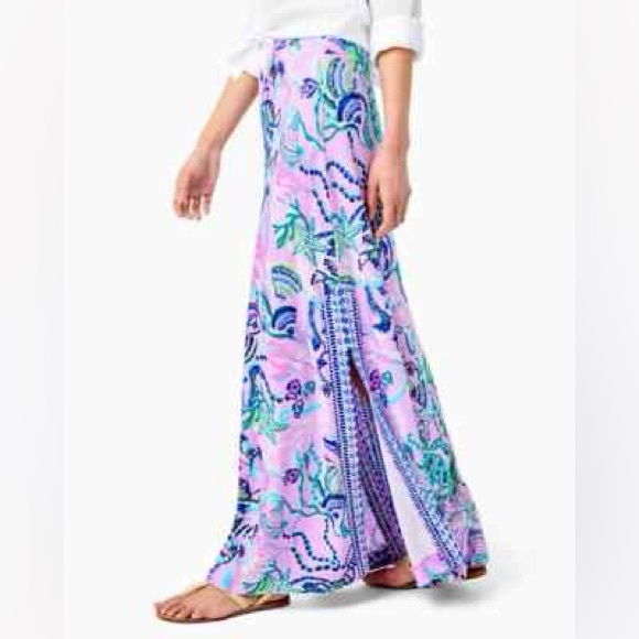 Lilly Pulitzer Dresses & Skirts - Lilly Pulitzer Adea Floral Maxi Skirt Lilac Fresia with Side Slits-beach,cruise